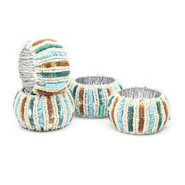 Goroly Home Handmade Multi Sequin Beaded Napkin Rings Set, Napkin Rings Perfect for Christmas, Thanksgiving, Events, Family Gatherings, Everyday Use - Set Your Table with Style - 4 Pack Teal Multi