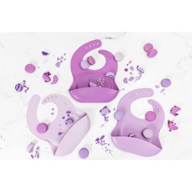 DAISY FRILLS Silicone Baby Bibs Infant Toddler Feeding | Muted Purple Multi Set Pack Of 3 | Waterproof, Durable, Adjustable, Soft!