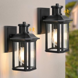 2 Pack Motion Sensor Outdoor Wall Lights, Dusk to Dawn Porch Lights with 3 Adjustable Lighting Modes, Waterproof Exterior Light Fixture Wall Mount, Black Outside Lights for House, Garage, ETL Listed