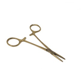 Dog/Cat Pet Ear Hair Puller 5" Hemostat Forceps Serrated Straight Jaws Ear Care Forceps, Made of Stainless Steel-Helps In Cleaning Ear Nose Face Paws Hair-Multipurpose Works on All Kind of Hair, GOLD