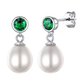 Prosilver Emerald Earrings for Women Pearl Jewellery Birthstone Stud Earings Sterling Silver