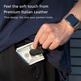 Alto Leather Magnetic Money Clip - Multiple Function Italian Leather Smart Holder for Cable Strap, Hanger, and Tie Clip (Raven Black)