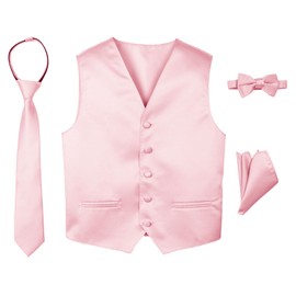 Spring Notion Chaleco de esmoquin de satén para niño de 4 piezas, Rosado Blush, 8