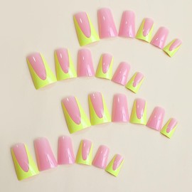 Duck Press On Nails Long Fake Nails French Tip False Nails With Design Pink Acrylic Nails Full Cover Artificial Nails Glossy Glue On Nails Stick On Nails For Women Manicure 24pcs