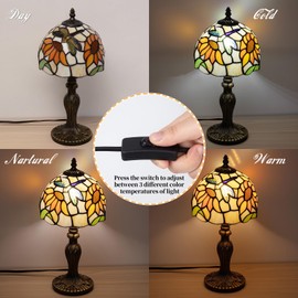Nizrsky Tiffany Table Lamp,3 Color-Temperature Sunflower Stained Glass Lamp,8 Inch Tiffany Style Lamp for Bedroom Living Room Home, Handcrafted Light, Included Bulb (Yellow Sunflower)