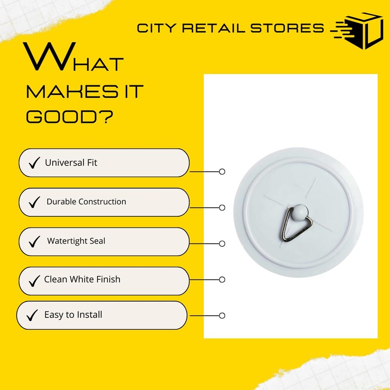 Citystores® 2 pack 45mm White Bath Plug, 1-3/4" (45mm) Universal