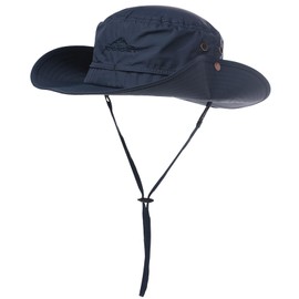 Womens Mens Sun Hat Wide Brim UPF 50+ Ladies Waterproof Safari Hat Bush Boonie Hats for Walking Trekking Fishing Camping Hiking Sailing Folding Adjustable Breathable M 54-57CM Navy