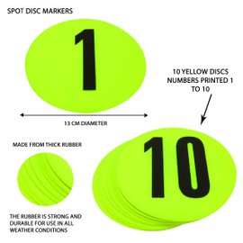 Fitness Health Disc Marker Set Numbered from 1 to 10, Bright Yellow and Non-Slip Point Markers for Outdoor and Indoor Use, Durable and Strong, Suitable for Hard and Soft Surfaces