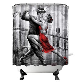 Conipit Grey Red Shower Curtain Dancing Couple Bathroom Curtains Romantic Bathroom Curtain Waterproof Polyester Fabric 72"X72" with Hooks
