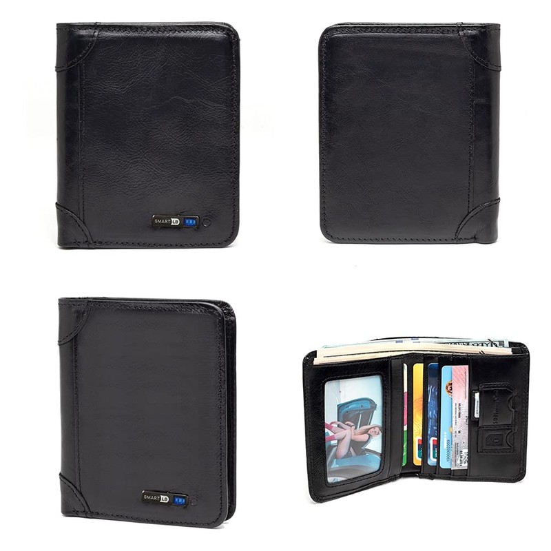 Bluetooth Wallet Tracker, Anti-Lost GPS Position Record Bifold Cowhide Leather