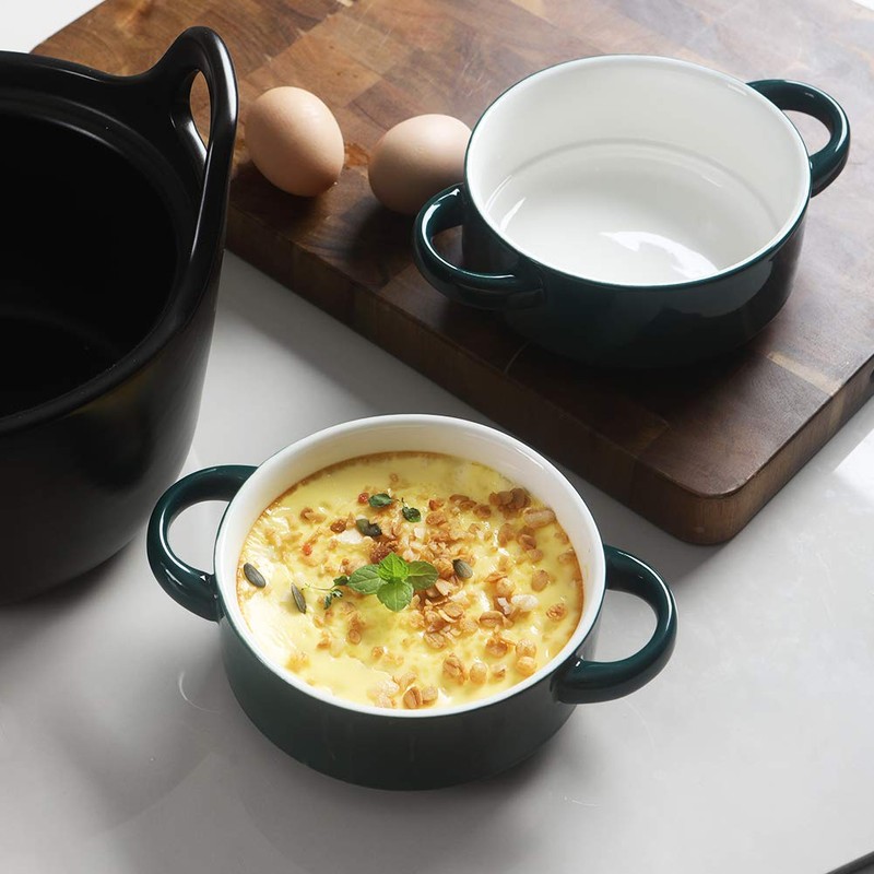 Sweejar Ceramic Soup Bowls with Double Handles, 20 Oz Stacked