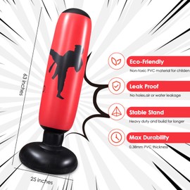 Oziral Children's Punch Bag, Inflatable Punch Bag, 160 cm Standing Punch Bag, Standing Punch Bag with Air Pump and Boxing Gloves for Karate Kickboxing, Training Equipment, Gift (Red)