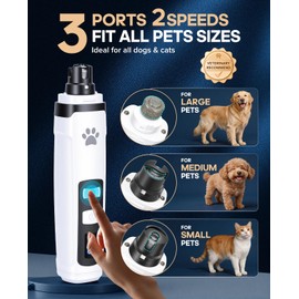 LEMULEGU Low Noise Pet Nail Grinder with Light,2-Speed Rechargeble Pet Nail Trimmer with LED Battery Display Cordless Grooming Pro Nail Grinder for Dogs & Cats White