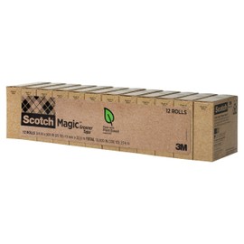 Scotch Magic Greener Tape, 12 Rolls, Numerous Applications, Invisible, Engineered for Repairing, 34 x 900 Inches, Boxed (812-12-CP)