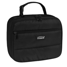 Aosbos Insulated Lunch Bag for Adults - Sleek Quilted Small Lunch Box Cooler for Work, Office - Soft, Portable Lunch Tote, Black