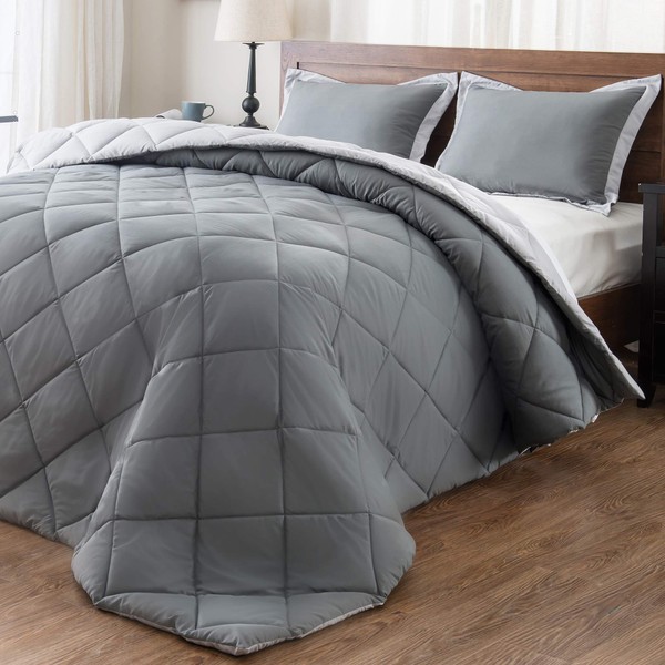 downluxe Lightweight Solid Comforter Set (Queen) with 2 Pillow Shams