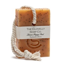 Clovelly Soap Co Natural Handmade Soap on a rope Bar (Lemon and Poppyseed, 100g) For all skin types.