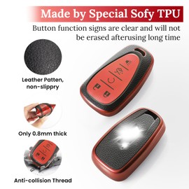 CTRINEWS for Chevy Key Fob Cover with Metal Braided Rope Keychain, Upgraded TPU Surface Grain Key Case for Malibu Equinox Blazer Trax Traverse Camaro Volt (5 Buttons) (Red, B1)