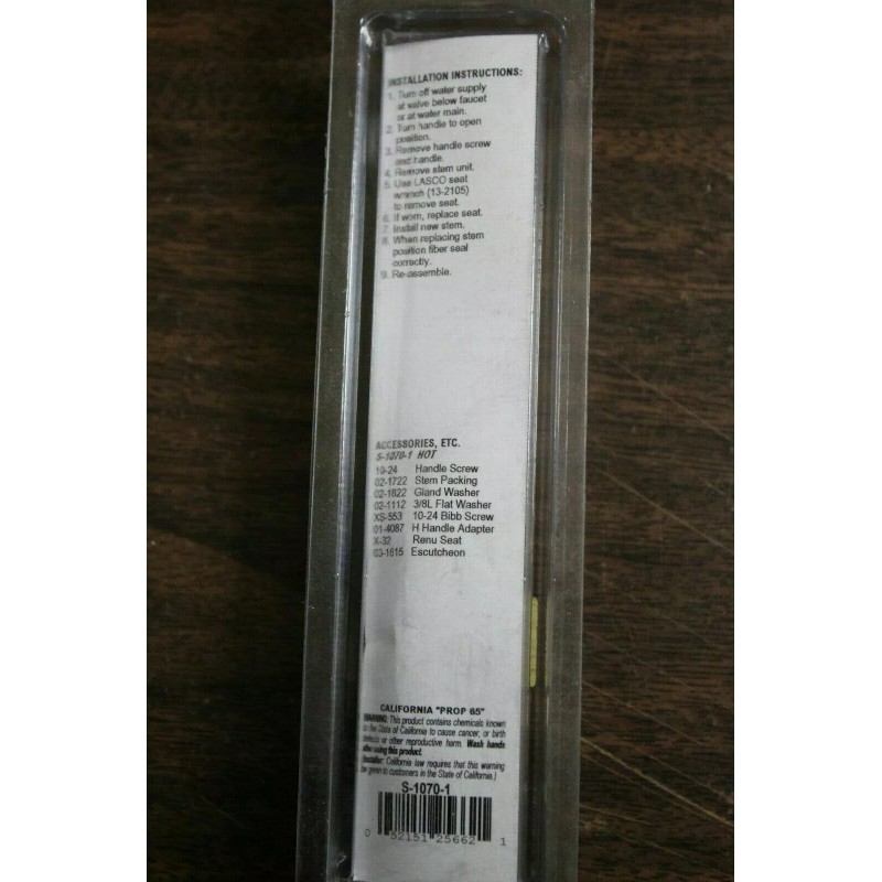 Lasco S-1070-1 Tub and Shower Hot Stem for Central Brass