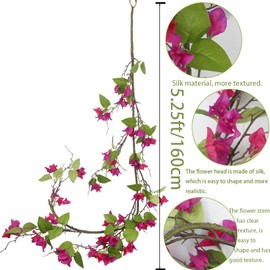 CITYES Artificial Bougainvillea Flowers Garland Fuchsia Silk Bougainvillea Vines UV Resistant Realistic Faux Hanging Flowers Plants for Outdoor Outside Summer Decoration Porch Patio Balcony Yard Wall