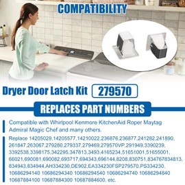 279570 Dryer Door Latch Kit Compatible with Whirlpool Kenmore KitchenAid Roper Dryer, Repalces 236877 420198 423232 279337 3392538 AP3094183 PS334230 by Podoy (Pack of 2)