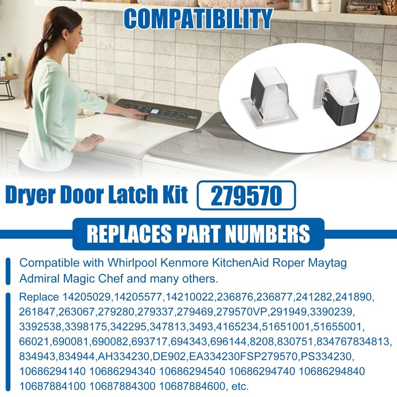 279570 Dryer Door Latch Kit Compatible with Whirlpool Kenmore KitchenAid