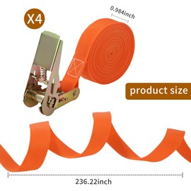 Pack of 4 Tie Down Straps with Ratchet Orange Lashing Strap 6 m x 25 mm with 1000 kg Load Capacity Adjustable Tie Down Strap 6 m Lashing Straps with Ratchet Easy Secure Loads 6 m in Accordance with