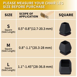 Ezprotekt 24 Pcs Square Silicone Chair Leg Floor Protectors for Wood Floors, Black Felt Furniture Pads Caps, Bar Stool Leg Floor Protectors Covers for Dining Table Chair (Fit 1.1"- 1.45")