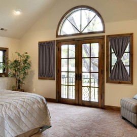 PiccoCasa Blackout French Door Curtain Panel - Blackout Door Curtain 25x40 Inches Solid Drapery with Tiebacks - 1 Panel,Coffee Color