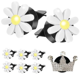 Daisy 8-Piece Car Accessory Set - Air Vent Clips, Cute Air Fresheners, Dashboard Clip, Car Diffuser Vent Clip & Mask Hook (White)