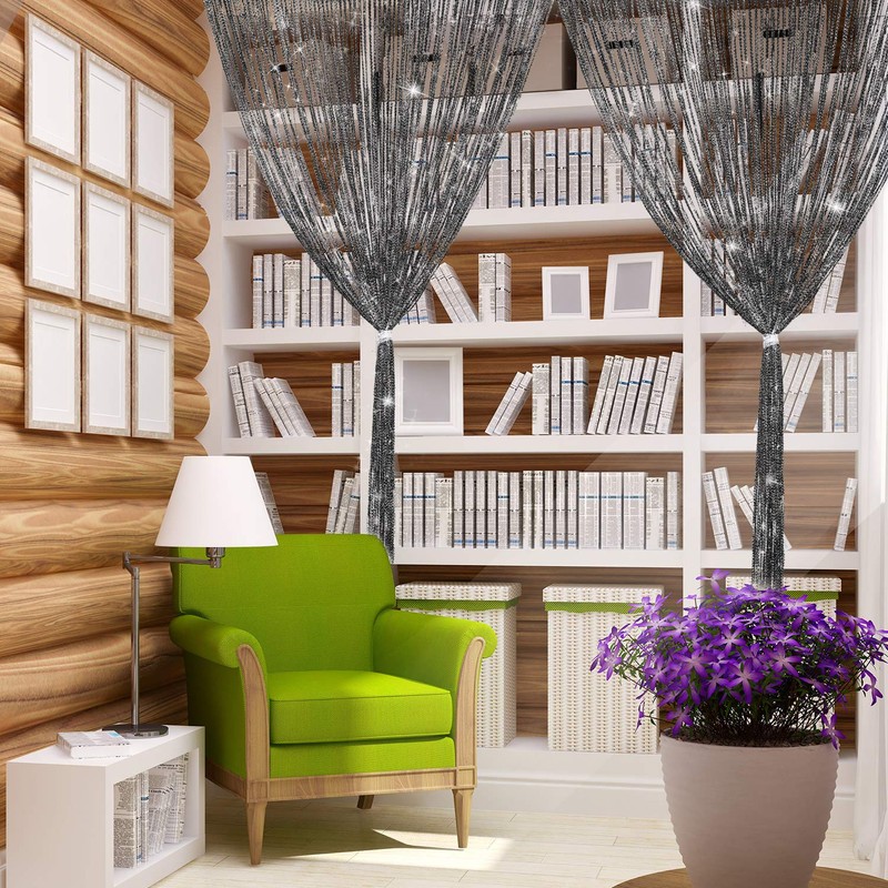 Sinmoe 2 Pieces Glitter String Curtain Panels Cotton String Curtain