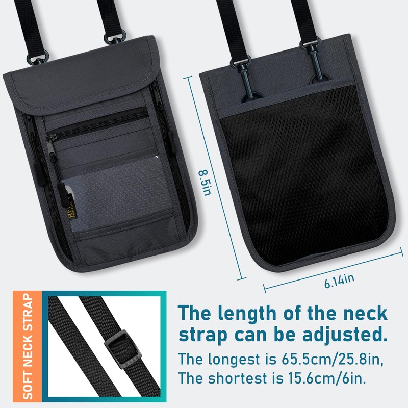 sundee Travel Neck Wallet with Double Zippers, RFID Blocking Passport