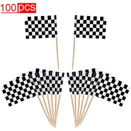 100 Pack Mini Checkered Racing Flag Finish Line Cupcake Toppers Party Decorations Picks Set (2.5 Inches Tall)