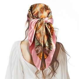 35” Large Square Satin Head Scarf - 1Pcs Satin Hair Scarf Silk Bandana Head Wraps For Women (Pink)