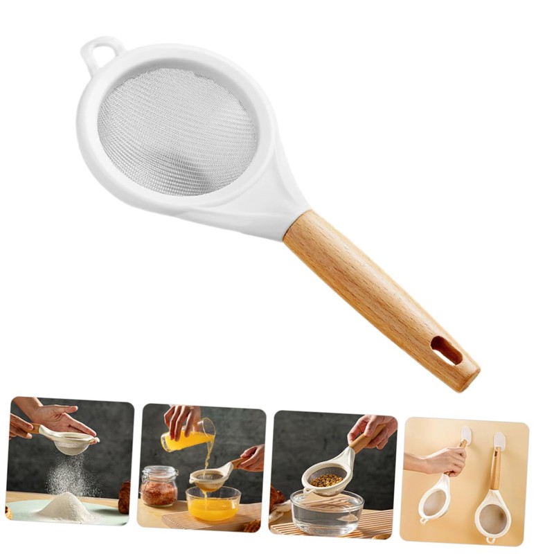 Mikinona Wooden Handle Stainless Steel Flour Sifter Baking Sieve Strainer