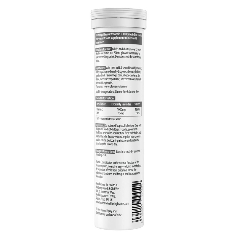 Vitamin C 1000mg & Zinc 15mg Orange Flavour Effervescent Tablets
