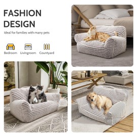 Sofa Shaped Cat Bed, Bolster Sides Small Dog Sofa, Modern Mini Dog Couch Bed, 28 x 20 x 15 Inch, White Lazy Sofa Bed for Puppy with Washable Cover