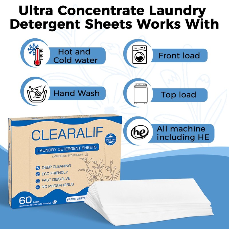 CLEARALIF Laundry Detergent Sheets, Up to 360 Loads, Fresh Linen,