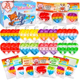 Hiyong Valentines Day Gifts for Kids - Prefilled 30 Valentines Cards with Mini Pop Fidget Toys Bulk- Valentine Exchange Gift for Classroom,School Party Favors for Kids,Valentine's Day Prize Toys