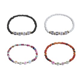 Caiyao 4Pcs WWJD Bracelets for Teen Colorful Elastic Beaded Bracelets for Women What Would Jesus Do Bracelets Layered Letter Bracelets Inspirational Religious Reminder-4Pcs