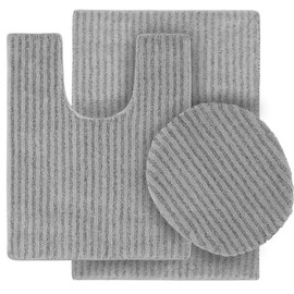 Garland Rug 3-Piece Sheridan Nylon Washable Bathroom Rug Set, Platinum Gray