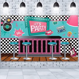 50's Soda Shop Banner Decoration Back to 50's Rocking Party Backdrop, Soda Shop Background Photography Photo Props for Studio Booth Supplies