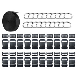 HUAZIZ Pack of 20 Buckles for 32 mm Webbing, Adjustable Side Release Plastic Buckles, 20 Pieces Metal D Ring Buckle 32 mm for Paracord Bracelets Dog Collar Backpacks Black, black
