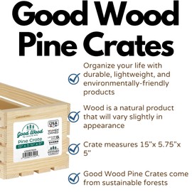 LEISURE ARTS Good Wood Wooden Crate, Wood Crate Unfinished, Crates For Display, Crates For Storage, Wooden Unfinished, 15"X 5.75"X 5"