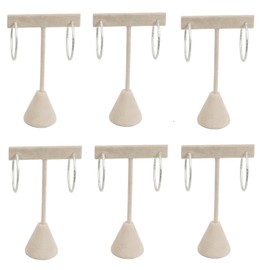 N’icePackaging 6-Pack 4.75" Tall – Beige Faux-Suede Free-Standing Earring T-Stand Display – T-Shape for Business Home Sales Showroom and Tradeshow – Pre-drilled
