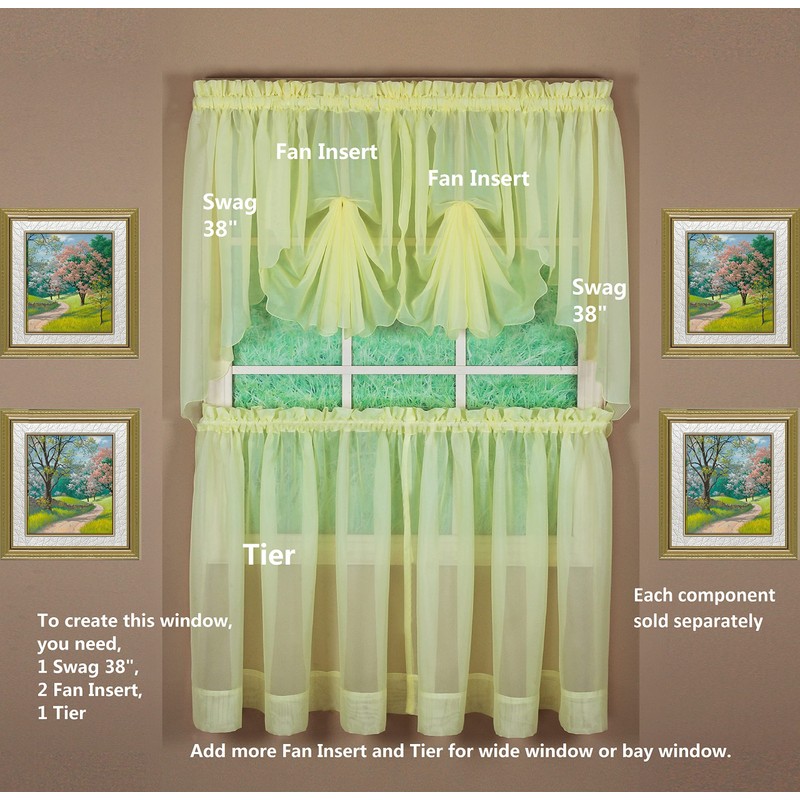 Today's Curtain Emelia Original Voile Tier Pair 30", Yellow, 60"