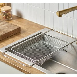 WAGENSTEIGER Extendable Dish Rack with Feet, Vegetable Colander Basket, Stainless Steel Dish or Silverware Drying Rack, Ultimate Kitchen Organizer Over The Sink (14.76 x 10.63 x 3.15 Inches)