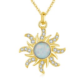 REDSUN Sun Necklace 925 Sterling Silver Opal Chain Blue/White Opal Sun Pendant Necklace Sun Jewellery Gifts for Women Girls, Sterling Silver, Opal
