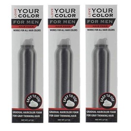 Hair Foam Gradual Hair Color Foam for Men for Gray Thinning Hair for All Hair Types by Love Your Color, 4.7 Oz (3 PACK)
