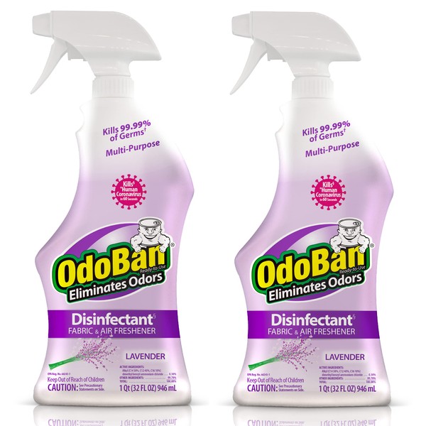 OdoBan Ready-to-Use Disinfectant and Odor Eliminator, Set of 2 Spray Bottles, 32 Ounces Each, Lavender Scent